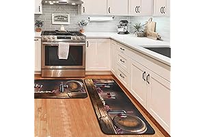 Red Wine Kitchen Rugs and Mats Set of 2 Non-Slip Washable