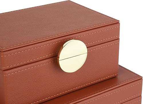 Miniatura 6 de HofferRuffer Faux Leather Jewelry Boxes, Decorative Boxes Storage Accessory Organizer with Gold Hardware Decor, Classic Vegan Leather Set of 2