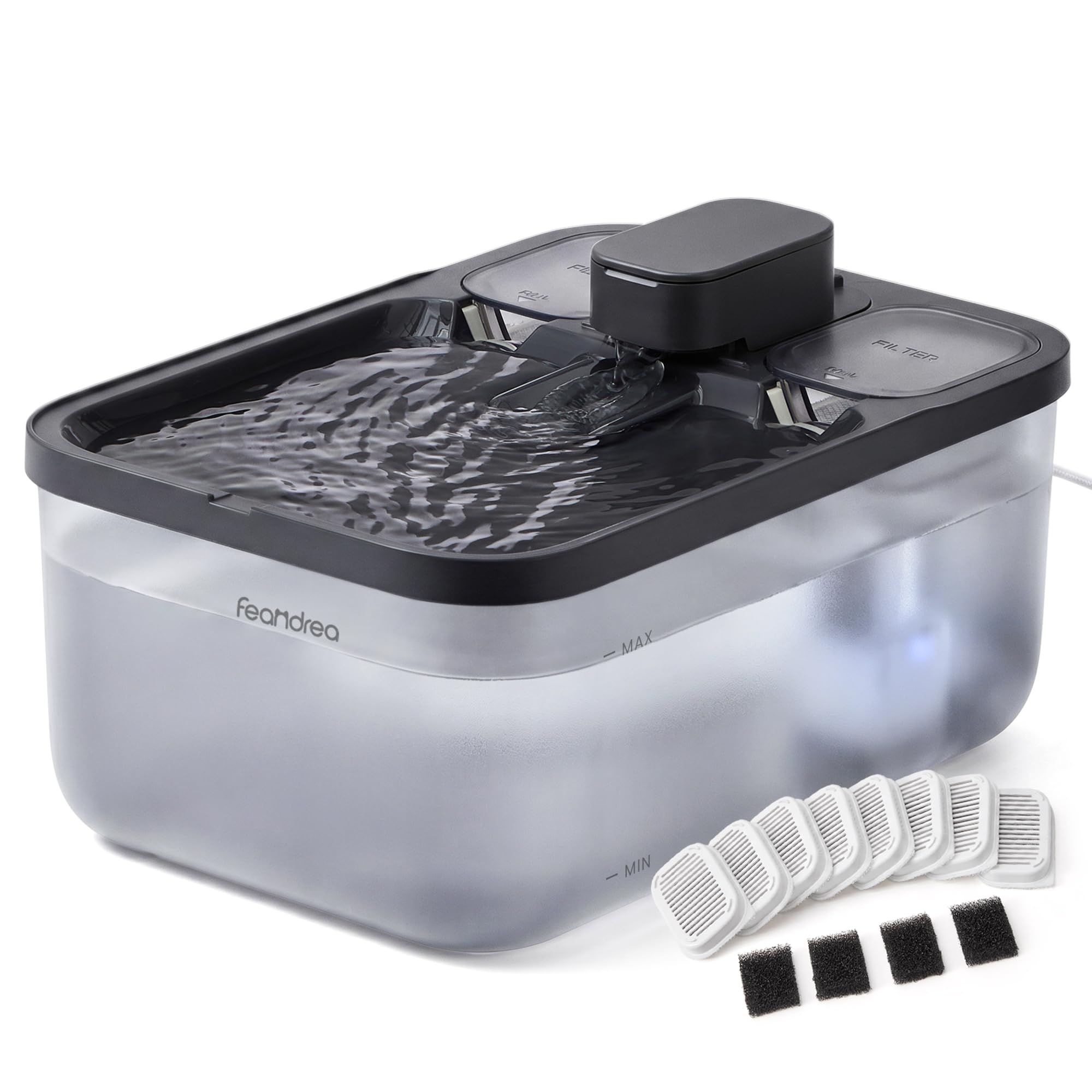 Feandrea 4.5L Cat Water Fountain, Ultra Quiet Anti-Dry Burn Pump, 4-Layer Filtration, Black, 1fountain+8 filters+4sponges，for Multi-Pet Households, Boxal Collection PWF002B101