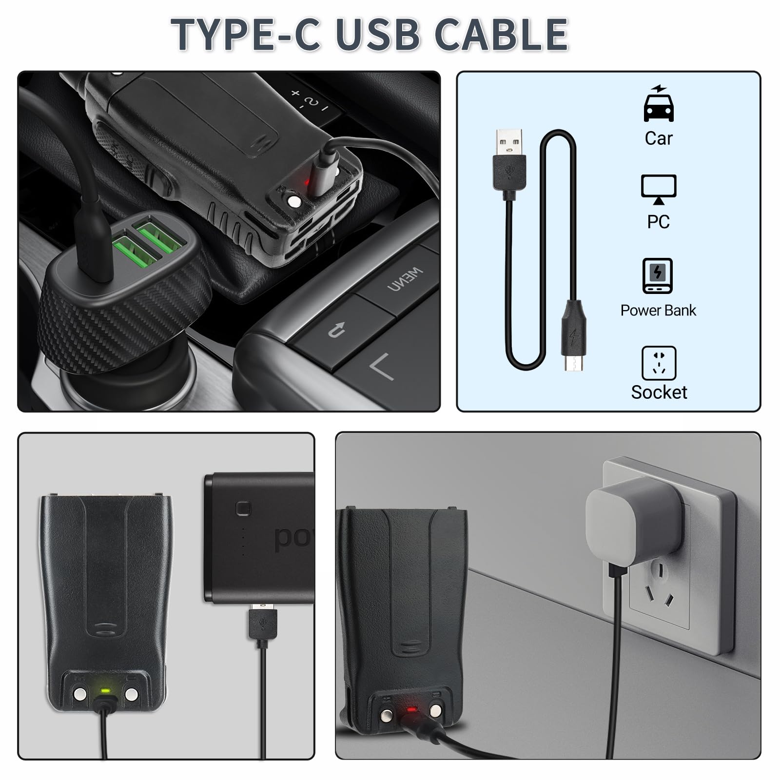 Caricabatterie USB Da Tavolo Per BaoFeng BF-888S BF-777S BF-666S Retevis H777 – Alimentazione 5V 500mA, Nero