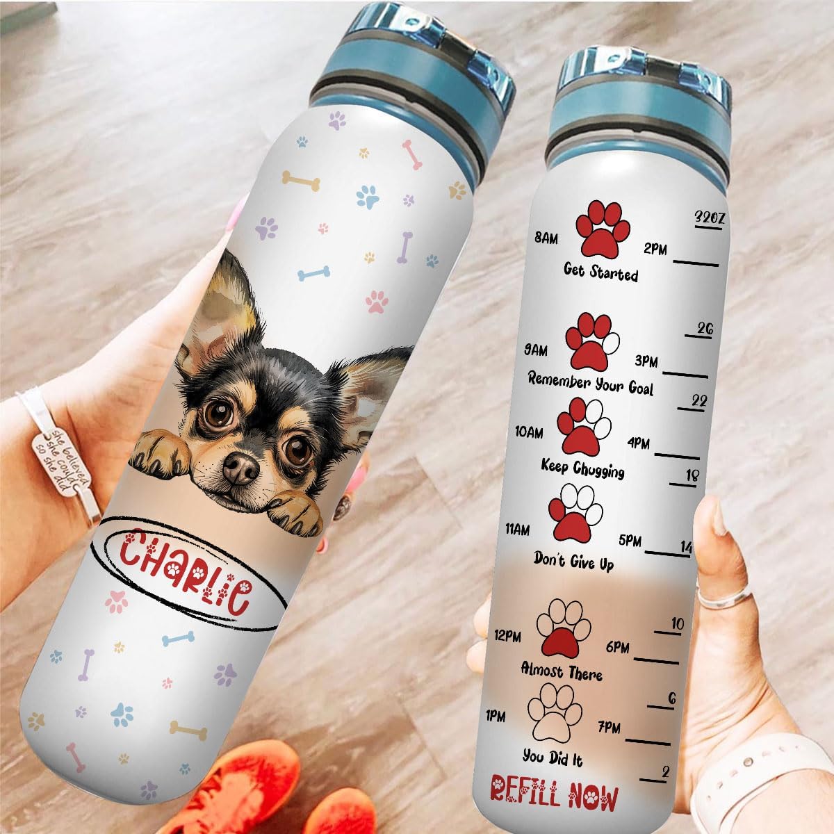 Customized Name Best Chihuahua Dog Mom Ever Paw Pet Lovers Insulated Water Tracker Bottle Perfect Idea Idea for Her