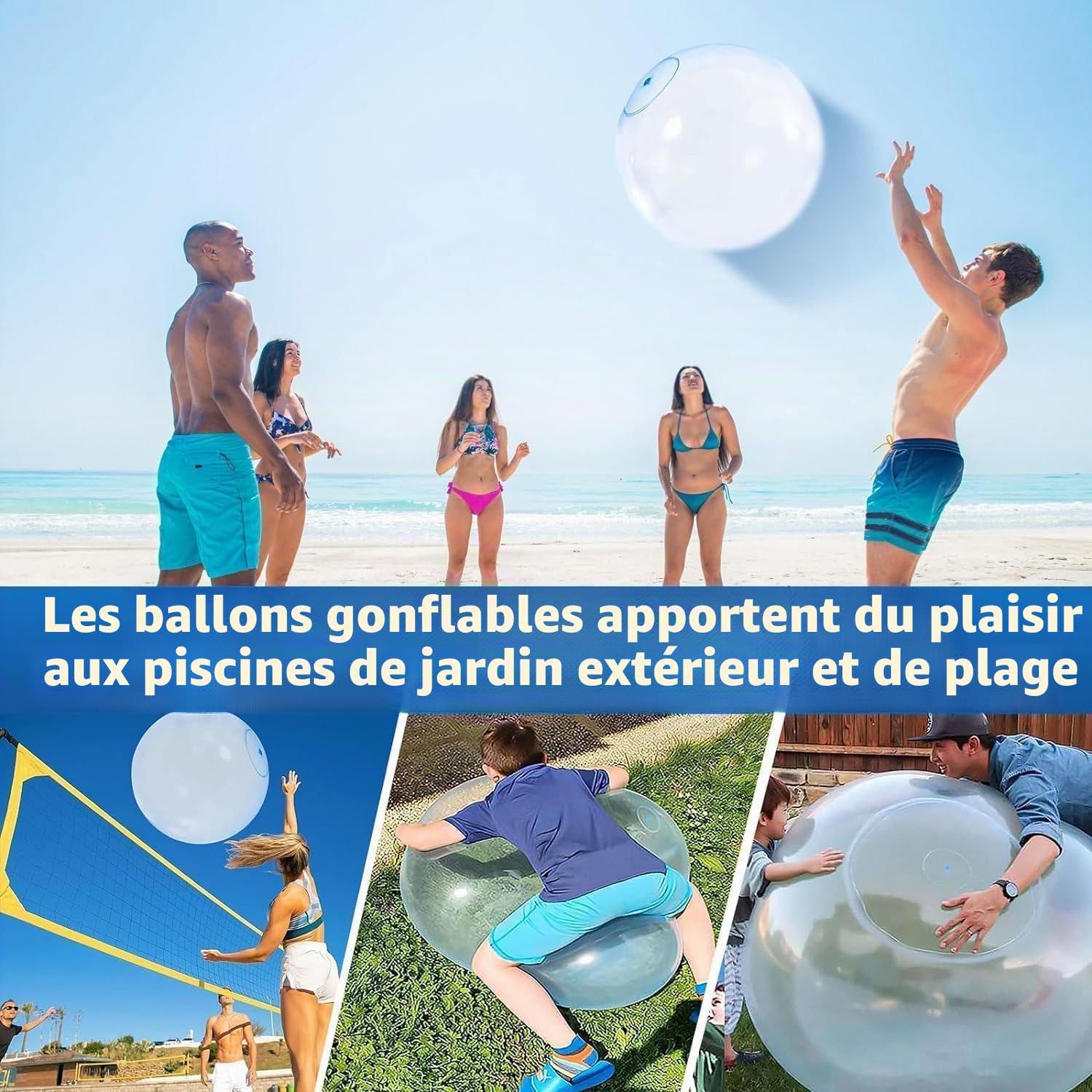 Ballon à bulles gonflable XXL - 120 cm - Transparent - Pour enfants et adultes - Jouet de plage et de jardin - Pour fêtes et loisirs (A)
