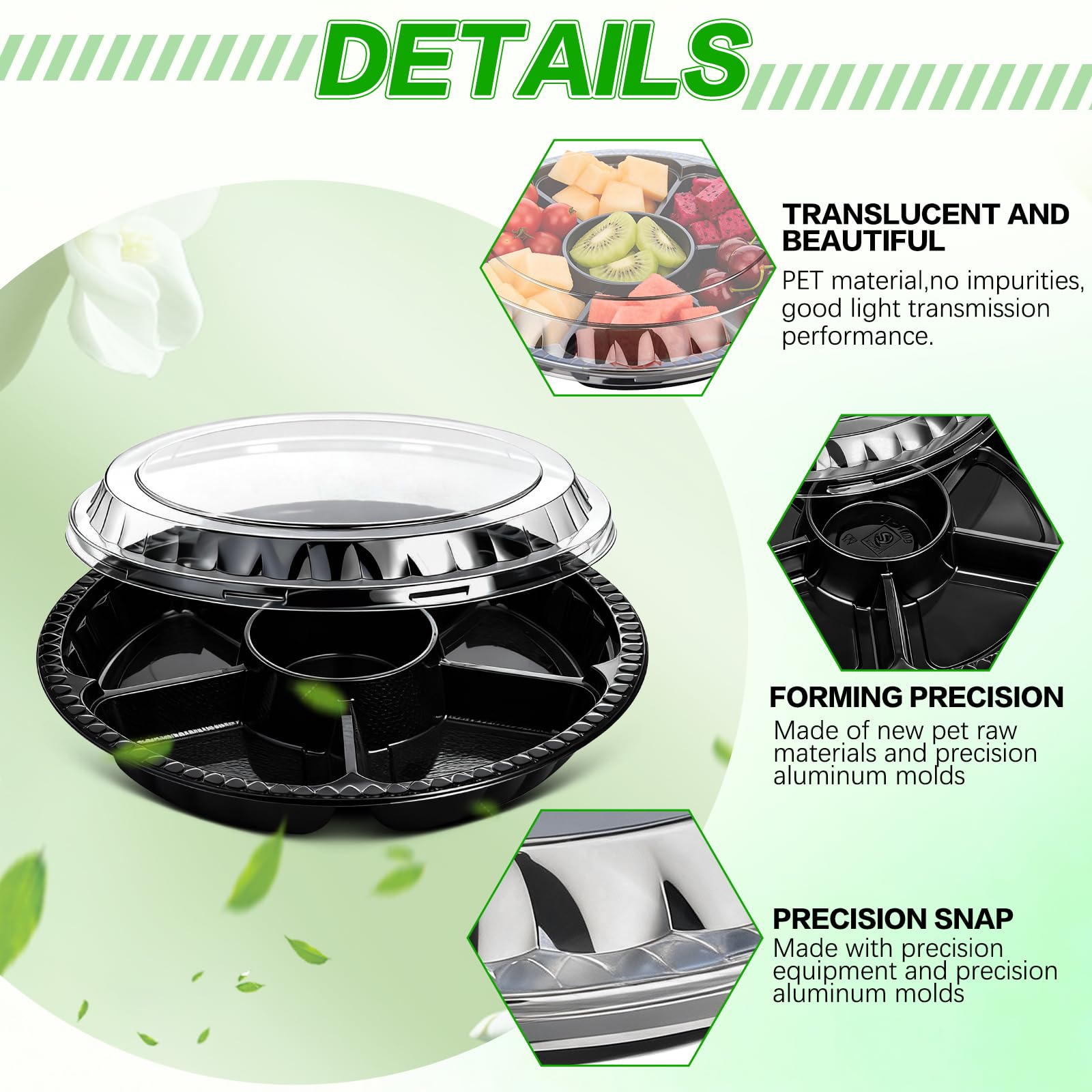 10 Pcs Round Plastic Appetizer Tray with Lid