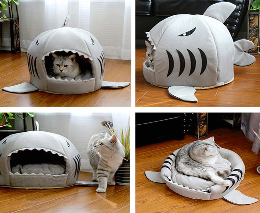 XIAOYU Fashion Shark Pet Bed Creative Cat Mat for Small Animal Cat and Doggy Sleeping Playing Resting Bed, Grey, M