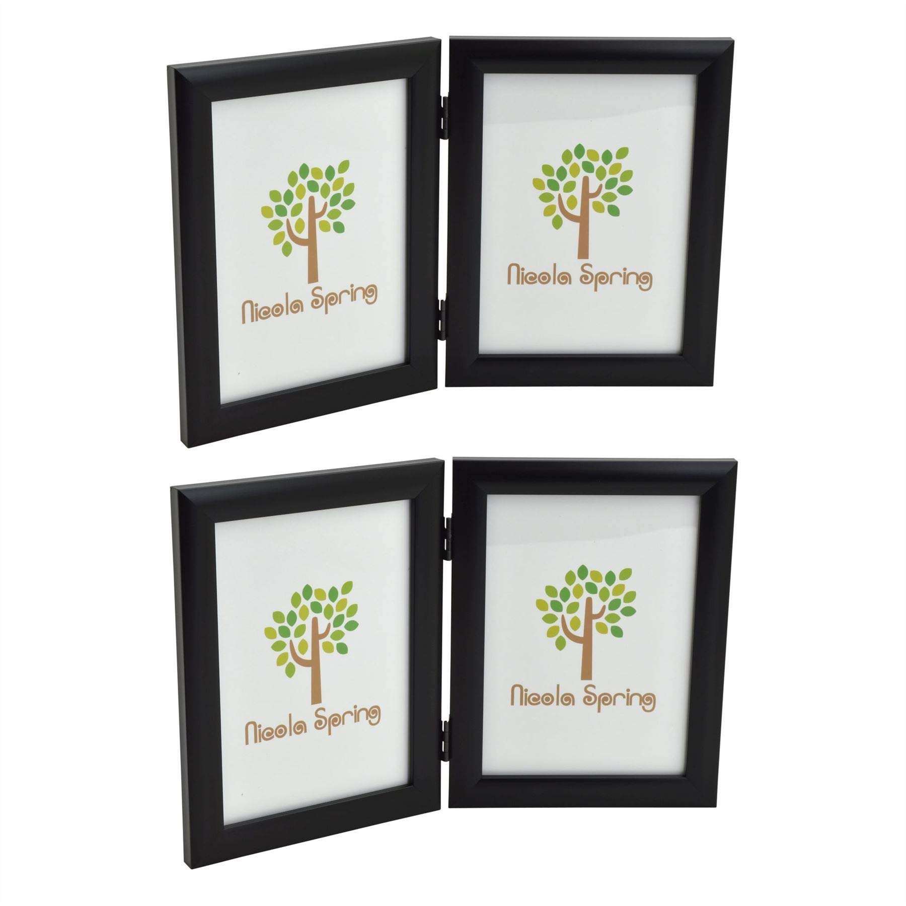 Nicola Spring Folding 2-Photo Frames - Fits Photo Size 5 x 7 (12 x 17cm) - Pack of 2 - Black Picture Frame Small Portrait with Stand Freestanding Certificate Display Poster
