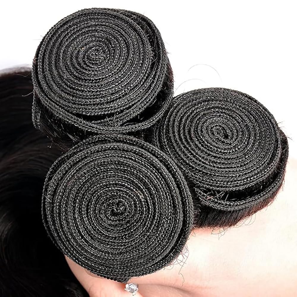 Human Hair Bundles Straight Tissage Naturel Cheveux Humain Unprocessed Remy en lot Meches Weave Extensions Double Weft Color #1B Natural Black for Woman 28 30 32 Pouces