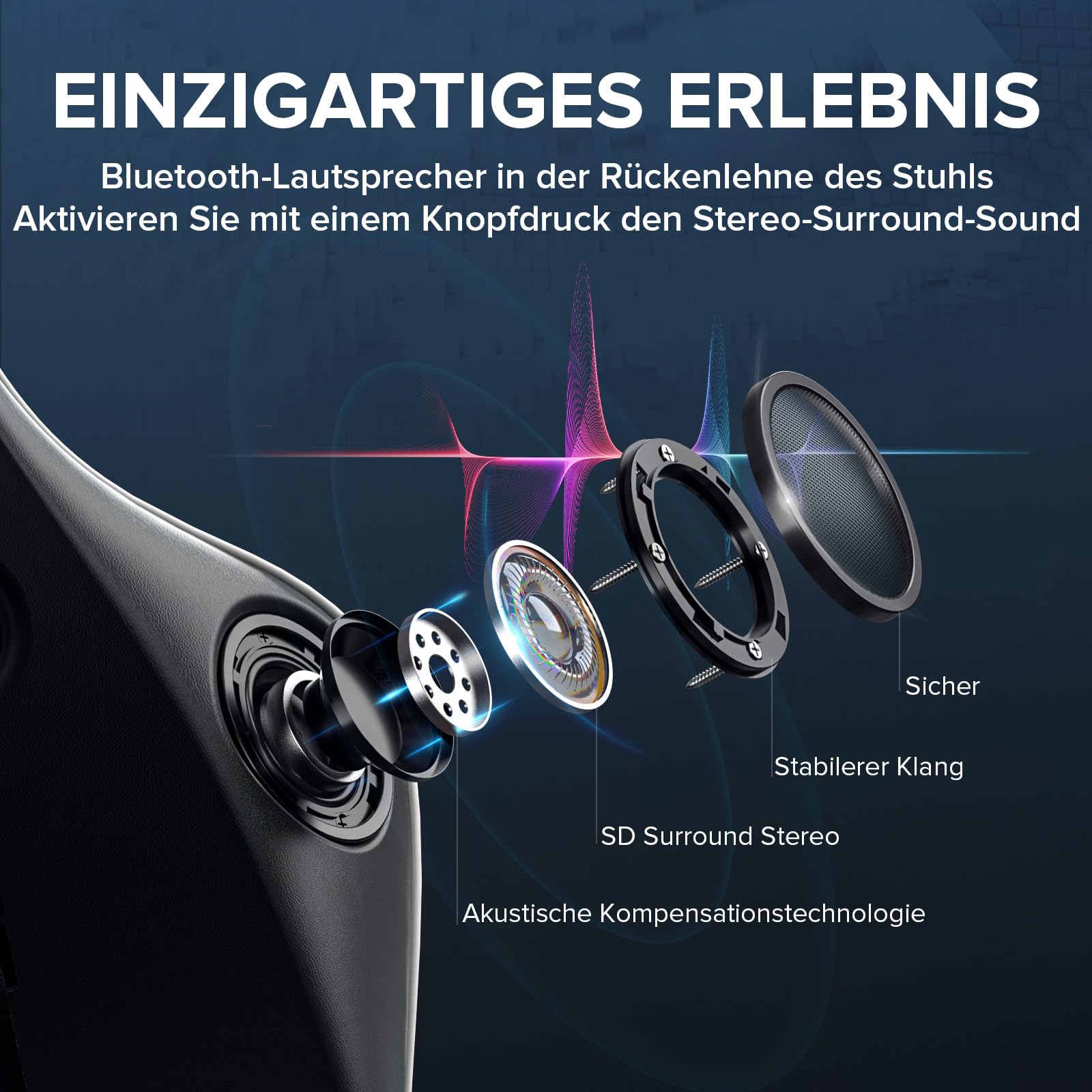GTPLAYER Gaming Stuhl Gamer Stuhl mit Fußstütze Bluetooth Lautsprecher Ergonomischer Bürostuhl Computerstuhl Schreibtischstuhl PC Stuhl mit verstellbare Rückenlehne 150 kg Belastbarkeit weiß