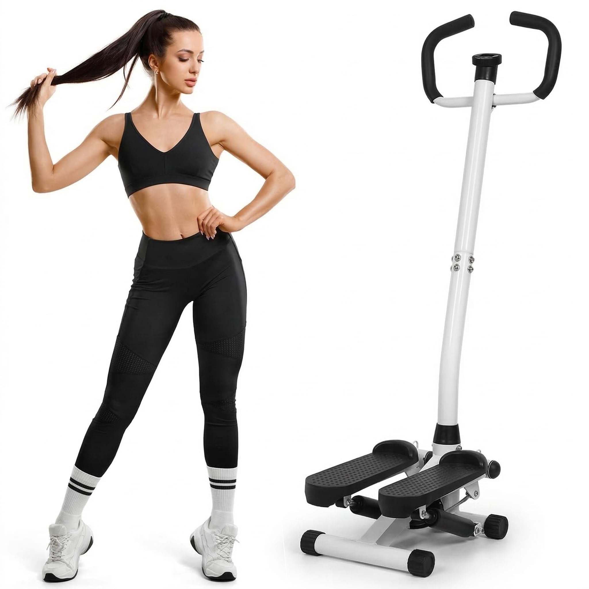 Adjustable Twister Stepper with Handlebar for Home Gym | LCD Monitor & Resistance Bands | Low-Impact Full Body Workout | Max Load 100kg-image-27