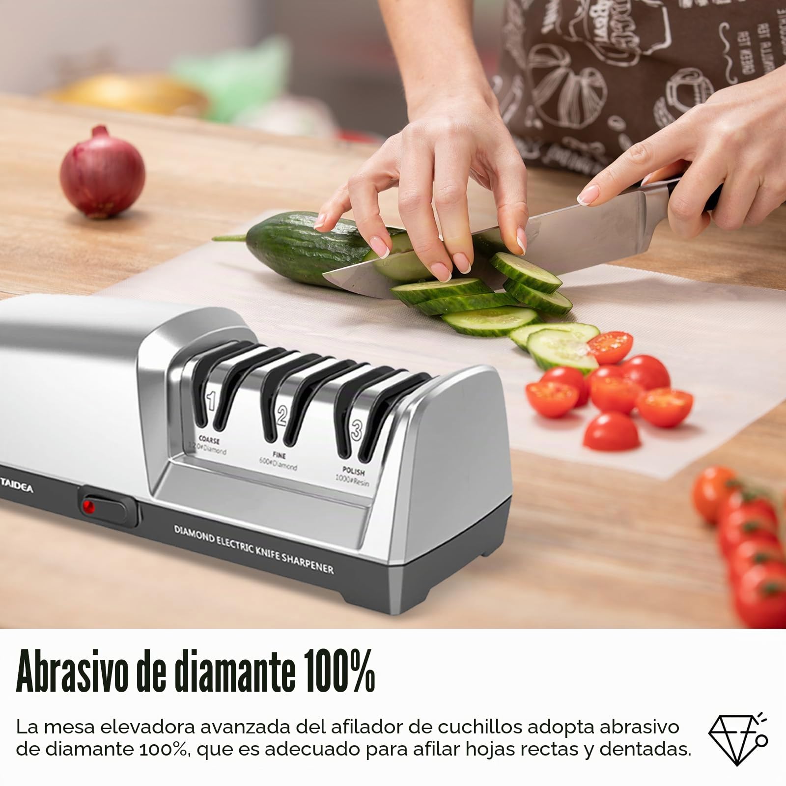 Afilador de cuchillos eléctrico, afilador de cuchillos de diamante de 3 etapas para afilar, reparar y afilar cuchillos
