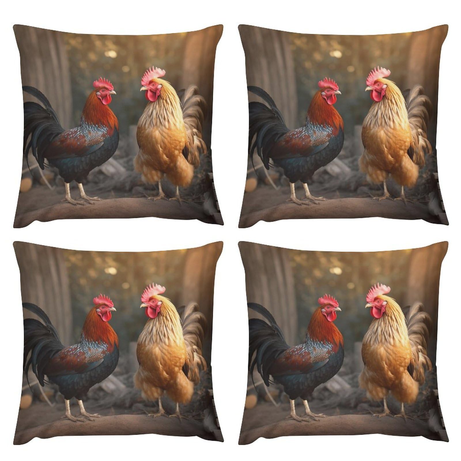 Housses de coussin en peluche double face motif coq douces et lavables