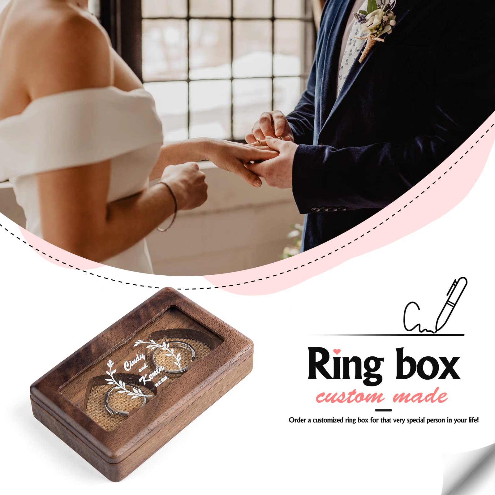 Scatola per Anelli di Nozze in Legno Personalizzata Scatola per Anelli di Fidanzamento con Incisi Anelli Scatola Portagioielli per Proposta di San Valentino Compleanno Cerimonia (# 1