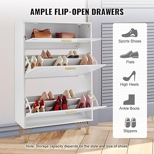 Miniatura 5 de VEVOR Armario de almacenamiento de zapatos para entrada, 31.5 pulgadas de profundidad x 9.4 pulgadas de ancho x 47.3 pulgadas de alto, blanco