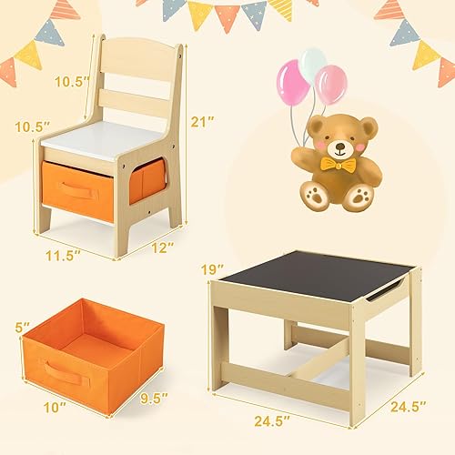 Miniatura 7 de Costzon - Juego de mesa y 2 sillas para niños mesa de actividades y juegos Gris y blanco, Naranja &amp; Natural, Rosa/Rebel Fun.