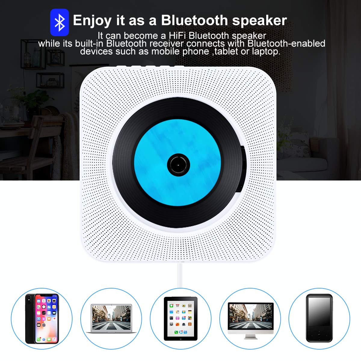 Bluetooth, Popsky Wall Mountable CD 