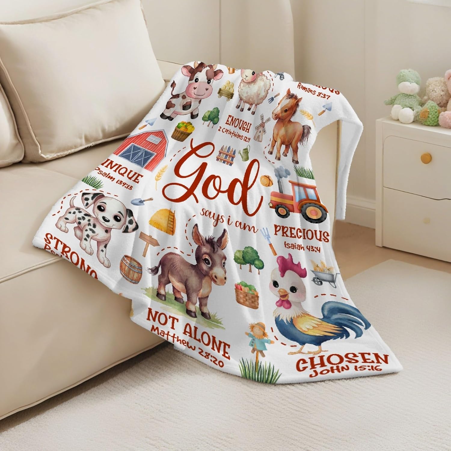 Farm Animal Blanket,Bible Verse Blanket, Christian Gifts, Cow Sheep Horse Chicken Dog Tractor Print Blankets,Cute Religious Gifts for Girls Boys,Farm Animals Lover Room Bed Decoration, 40"x50” - Image 3