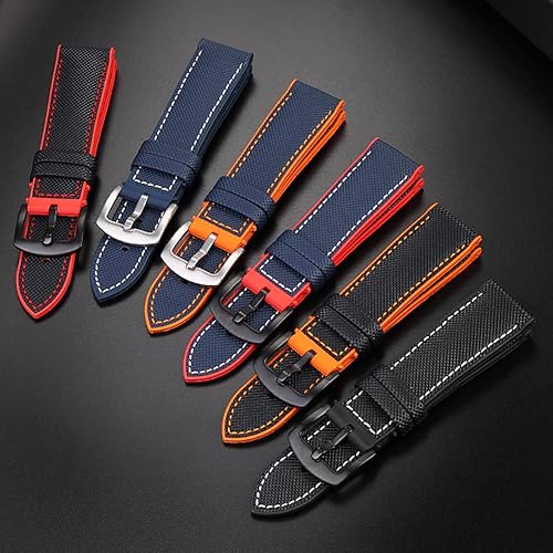 Miniatura 5 de watchdives Correas de reloj de nailon con parte inferior de goma, correa de reloj de lona para hombre, transpirable, impermeable, bandas de repuesto