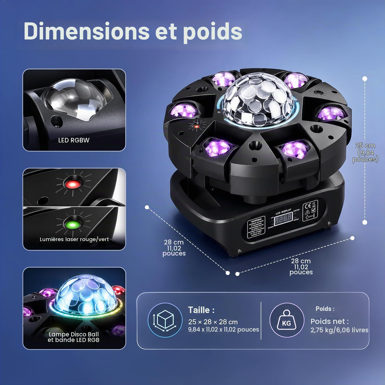 150W Lyre LED RGBW Beam Lumière de scène avec Télécommande, éclairage de soirée DJ 25 Canaux Jeux de Lumiere pour Bar, Club, Discothèque, Fête,Disco
