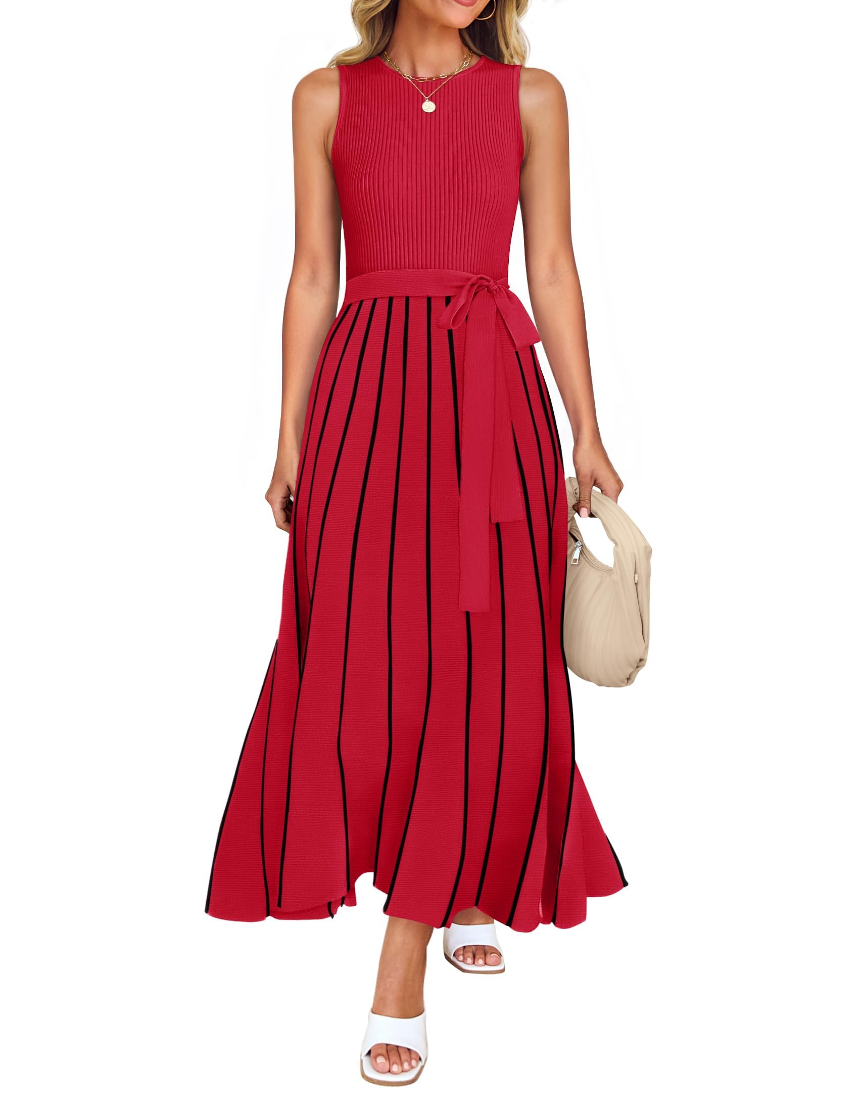 ZESICA Women's Summer Maxi Dress Casual A Line Sleeless Ribbed Knit Tie Waist Dresses
| ZESICA Women's 2025 Summer Slee 