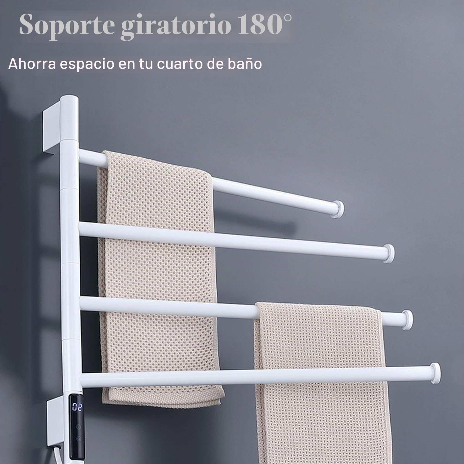 Toallero Electrico Baño Giratorio 180°, Radiador Toallero Eléctrico de Pared con Pantalla LED, Toallero Calentado con Inteligente Termostato/Temporizador,Negro