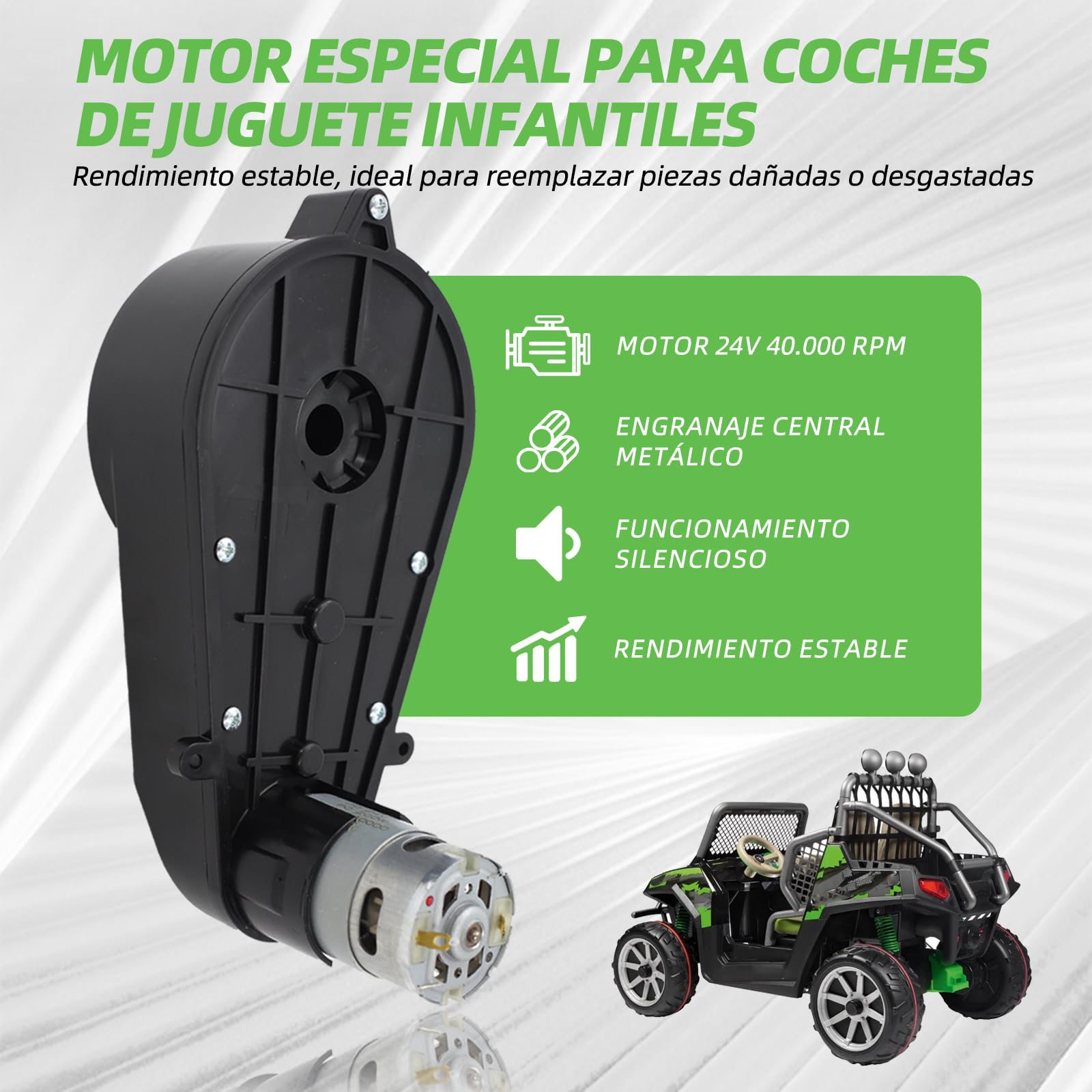 Motor de accionamiento para niños 24 V 40000 RPM RS555 – Juego de 2 motores de accionamiento de repuesto para niños vehículos eléctricos, coche infantil, vehículos de juguete (negro)