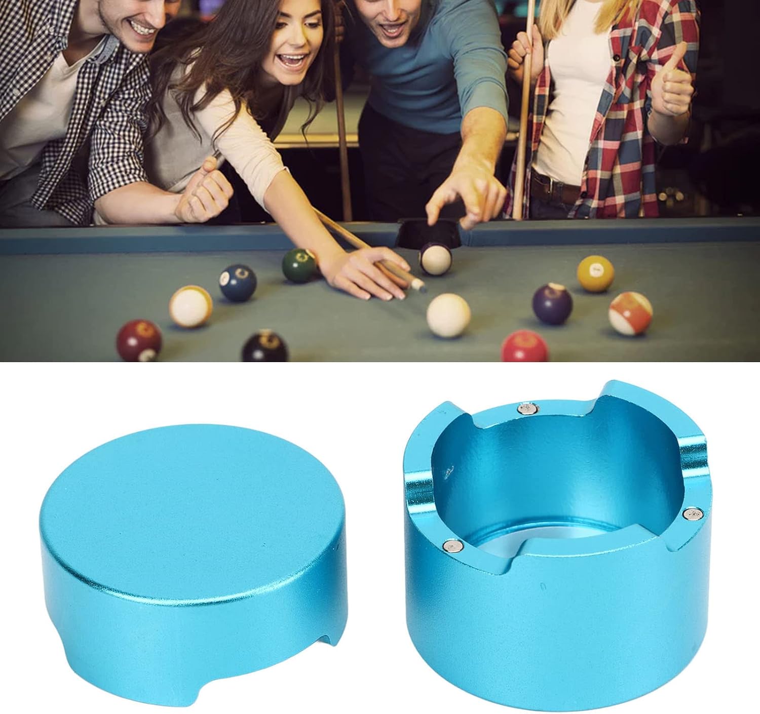 Keenso Billiard Chalk Case, Round Aluminum Alloy Pool Cue Chalk Box Holder for Sports Accessories (Blue)