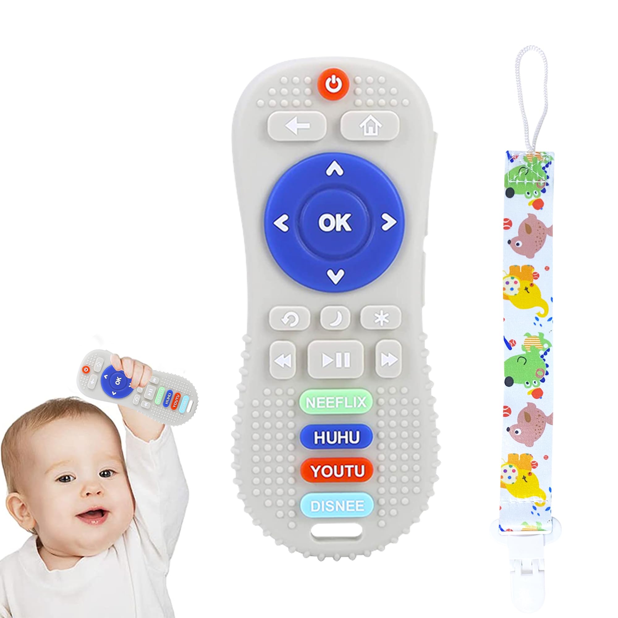 Silicone Baby Teether Toys, Remote Control Shape Teething Toys for Babies 6-12 Months Soft Molar Teether Infant Baby Chew Toys Sensory Remote Teether BPA-Free Gifts, White