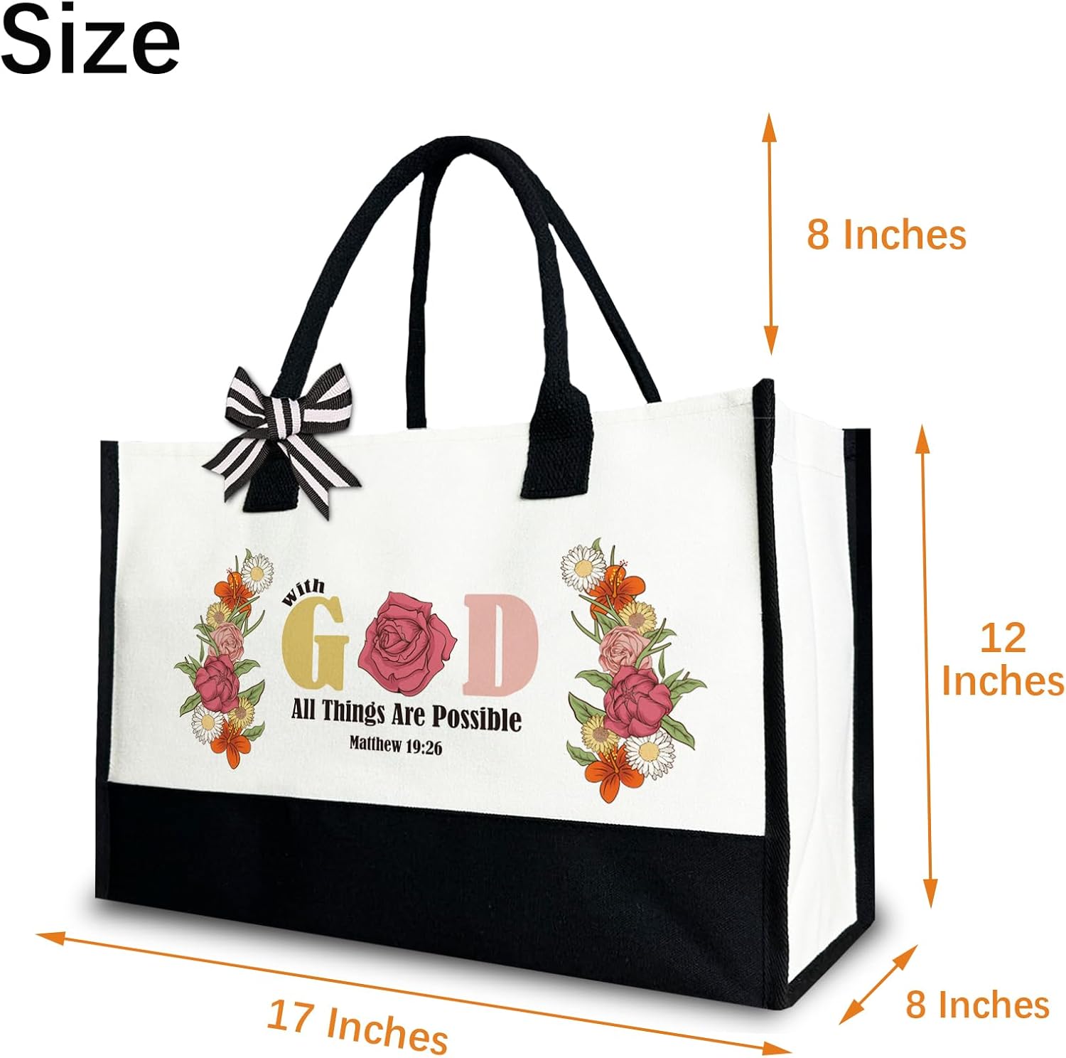 Bible Verse Tote Bag for Women, Inspirational Christian Canvas Tote Bag Gift for Her, 12x17 inch - Image 4