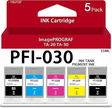 PFI-030 PFI030 Pigment Ink Tank Kit for PFI-030MKB PFI-030BK PFI-030C PFI-030M PFI-030Y Ink Cartridges Replacement for Canon ImagePrograf TA-20 TA-30 Printer