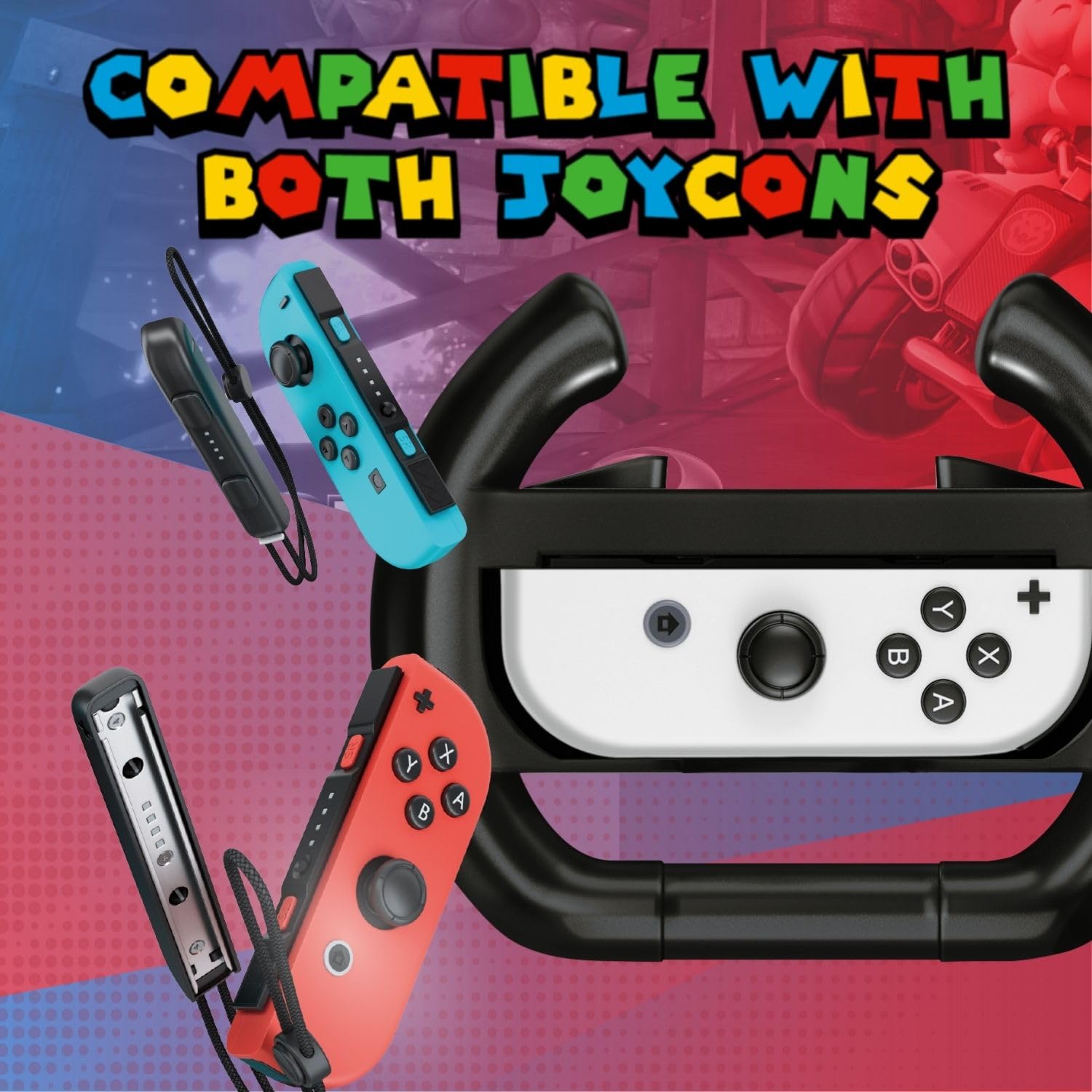 TNP Controller Manipolare Ruota Joy Con Nintendo Switch Interruttore (Set di 2) - Controller Corsa Volante Wheel Accessori per Kit Giochi Mario Pokemon Nintendo Switch Forza Guida Cambio (Nero)