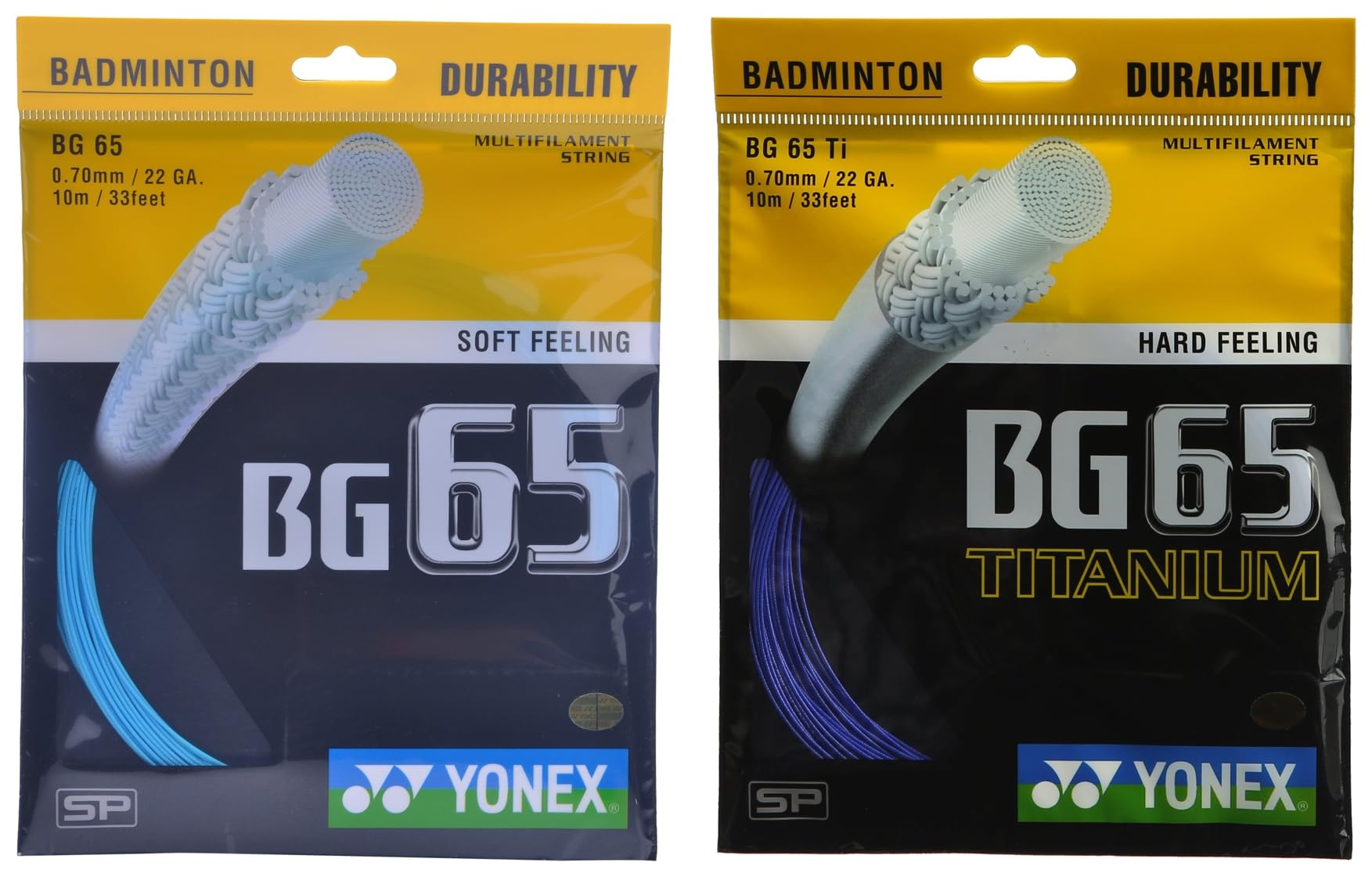 Yonex BG 65 Titanium Badminton String (Blue) & Yonex BG 65 Badminton Strings, 0.70mm (Turquoise)