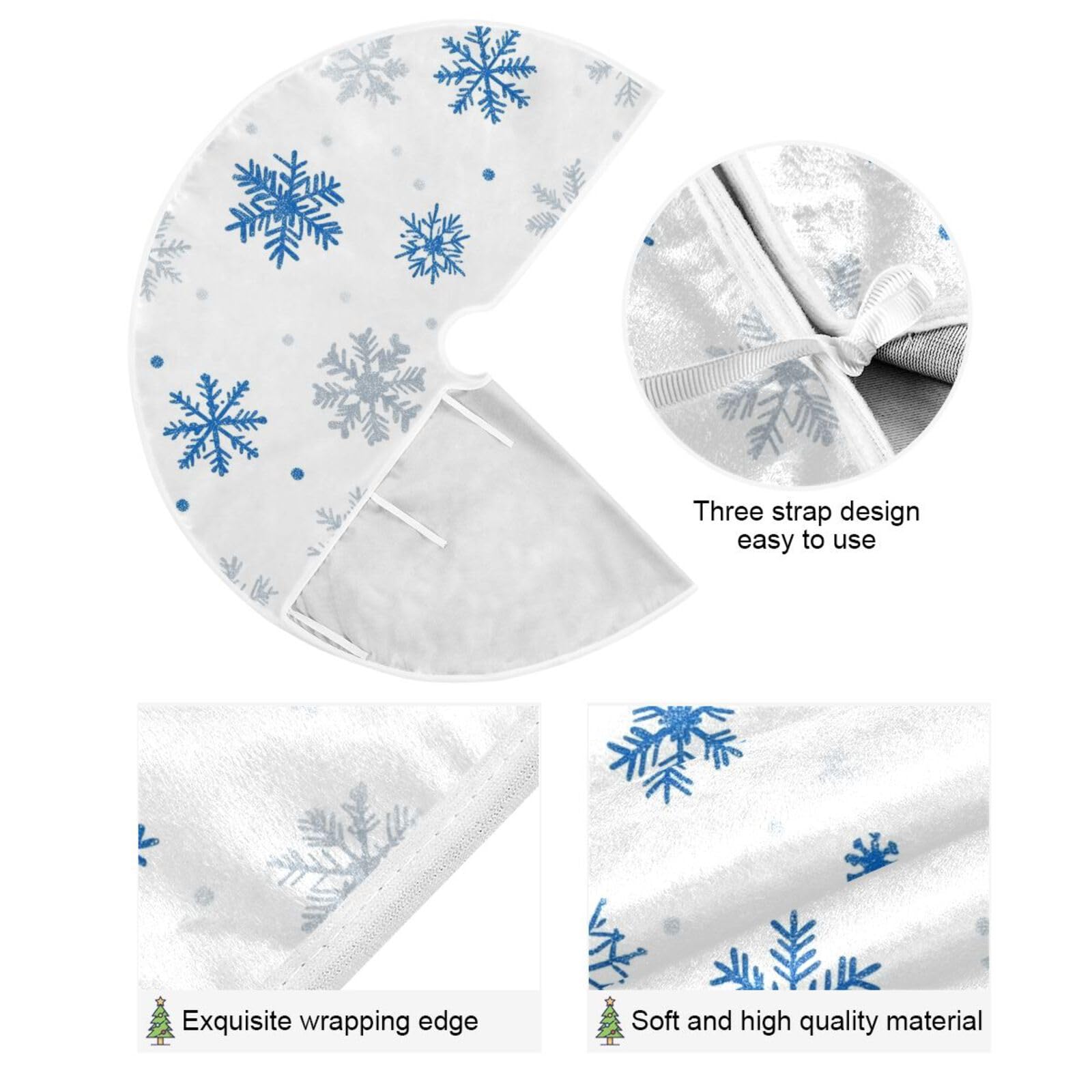 Christmas Tree Skirt Blue Snowflakes Silver Glitter Pattern Xmas Tree Ornaments Christmas Tree Mat for Decorations Holiday Party 120cm - Image 5