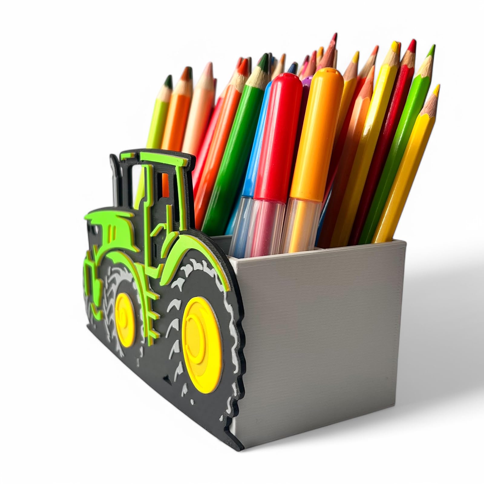 Organizer na biurko Traktor 3D – Przybornik na kredki i długopisy dla dzieci – Ekologiczny pojemnik, piórnik, dekoracja pokoju – EKO, lekki, kolorowy