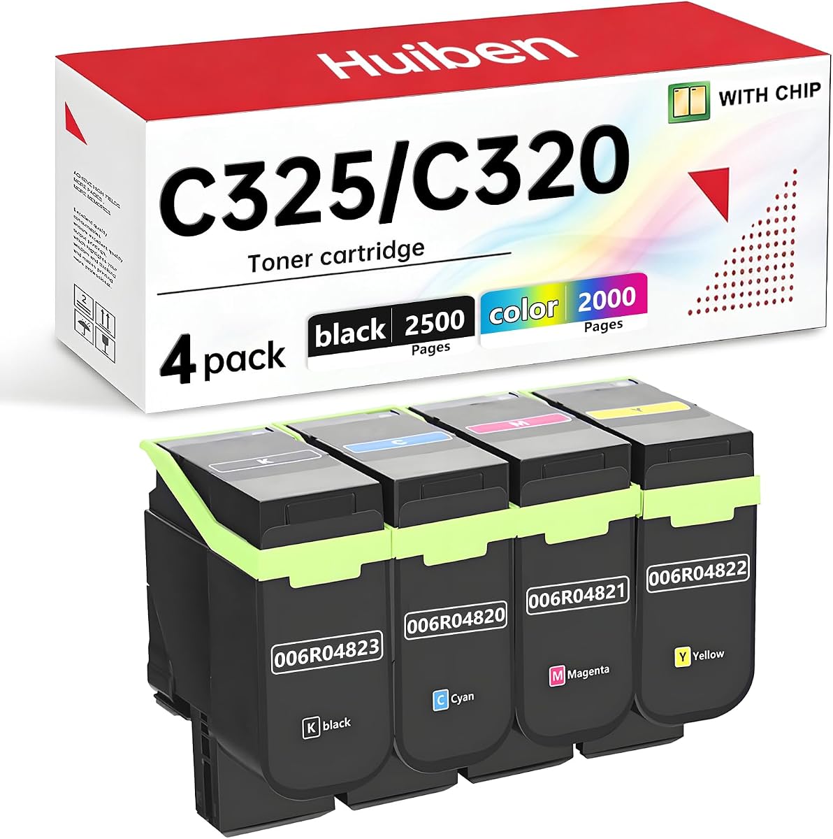 Compatible with Xerox C320 C325 Toner Cartridges High Yield (with chip) | Compatible with C325 C320 Toner for Xerox C320dni C325dni Printers and 006R04820 006R04821 006R04822 006R04823 ink, 4-Pack