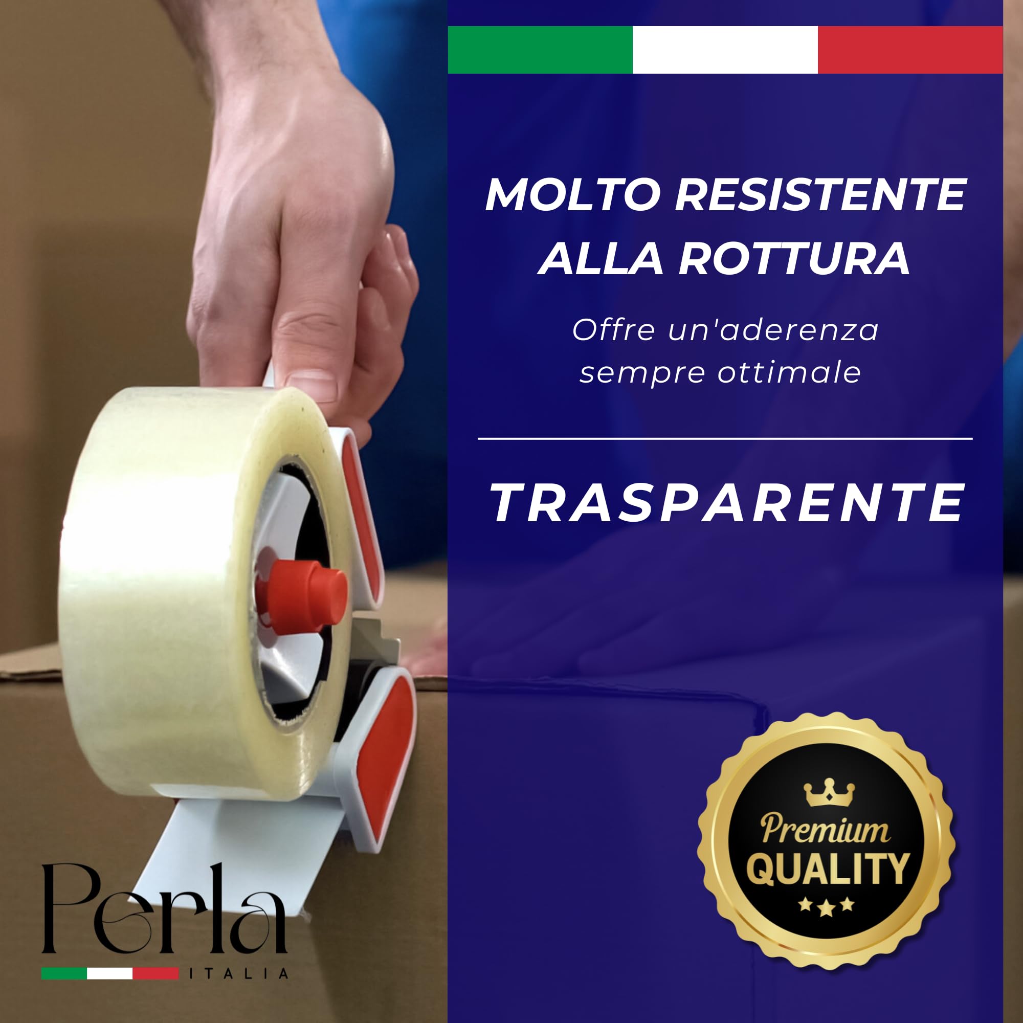 Perla, 6 Nastro Adesivo da Imballaggio Trasparente, Rotoli per Imballaggi 50mm x 66m, Resistente a Strappo Silenzioso, Nastro Imballaggio per Spedizioni Scatoloni e Trasloco