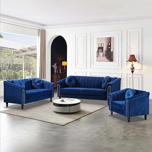 Moderno conjunto de sofá Chesterfield de terciopelo de lujo, sillón de franela, reposabrazos enrollados tapizados para sala de Estar, dormitorio,