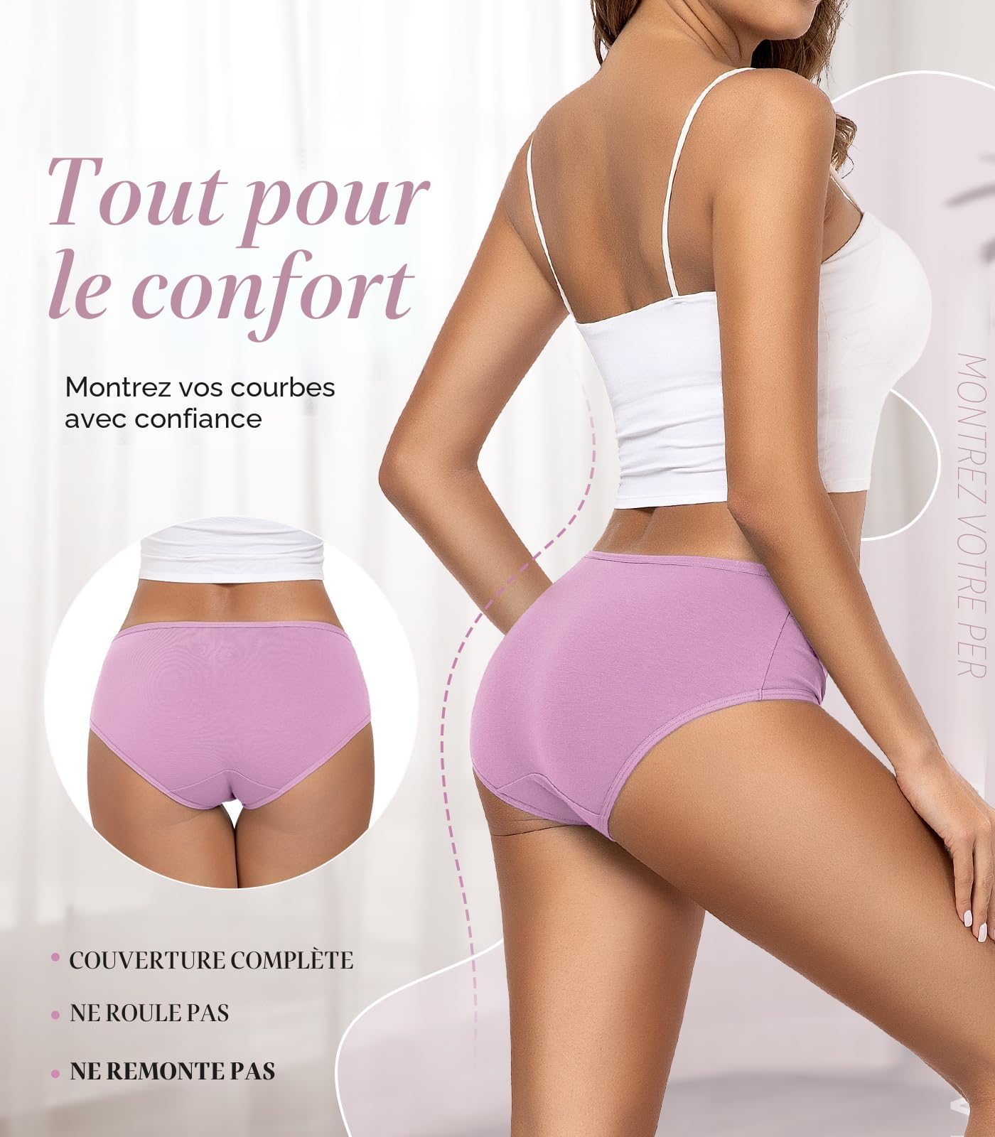 Culottes Femme Coton Élasticité Parfaite – Taille Moyenne, Confort Respirant – Lot de 6