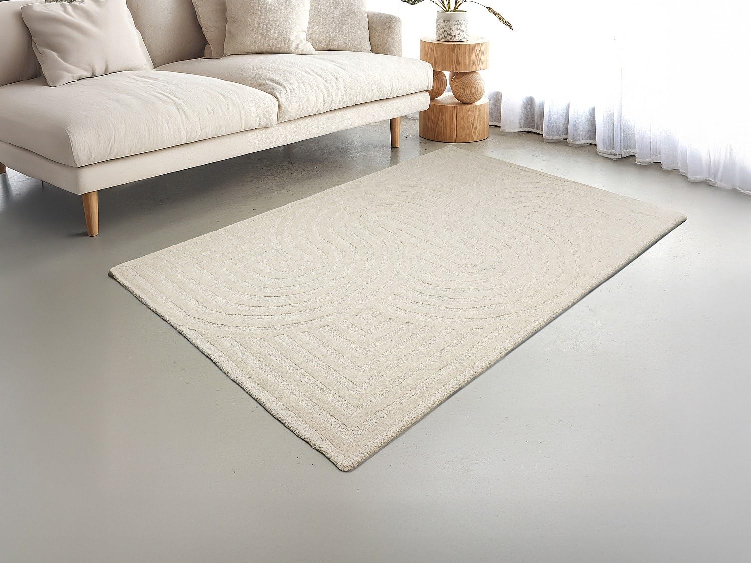Vente-unique - Tapis 100% Laine tufté Main - 160 x 230 cm - Blanc cassé - 2000 g/m² - LUZAN