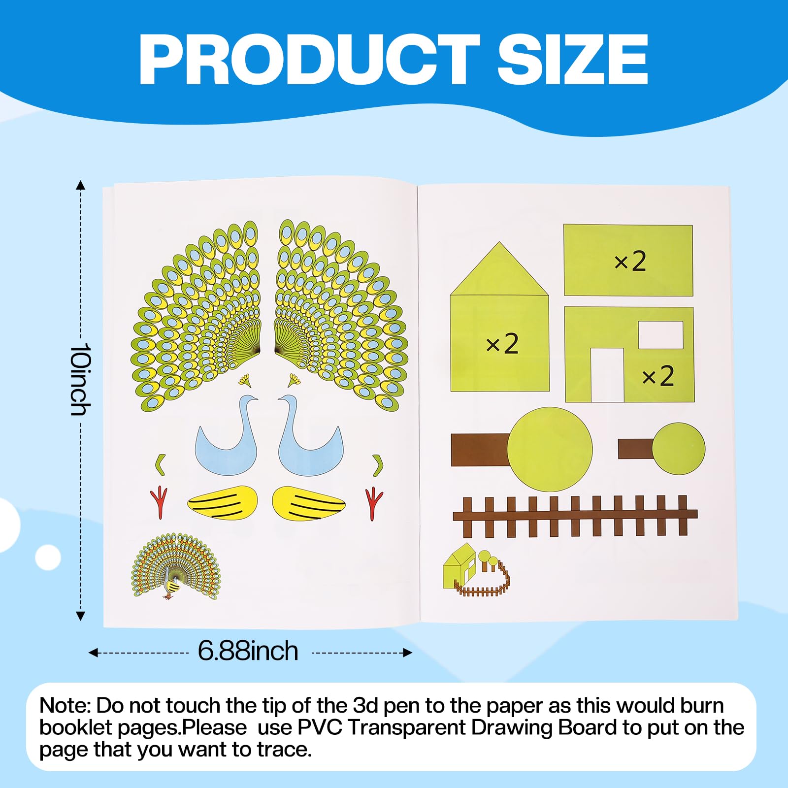 Lot De 20 Pages De 40 Modèles De Livres De Dessin 3D, Avec Une Planche à Dessin Réutilisable En PVC Transparent, Accessoires De Stylo D'art 3D Pour