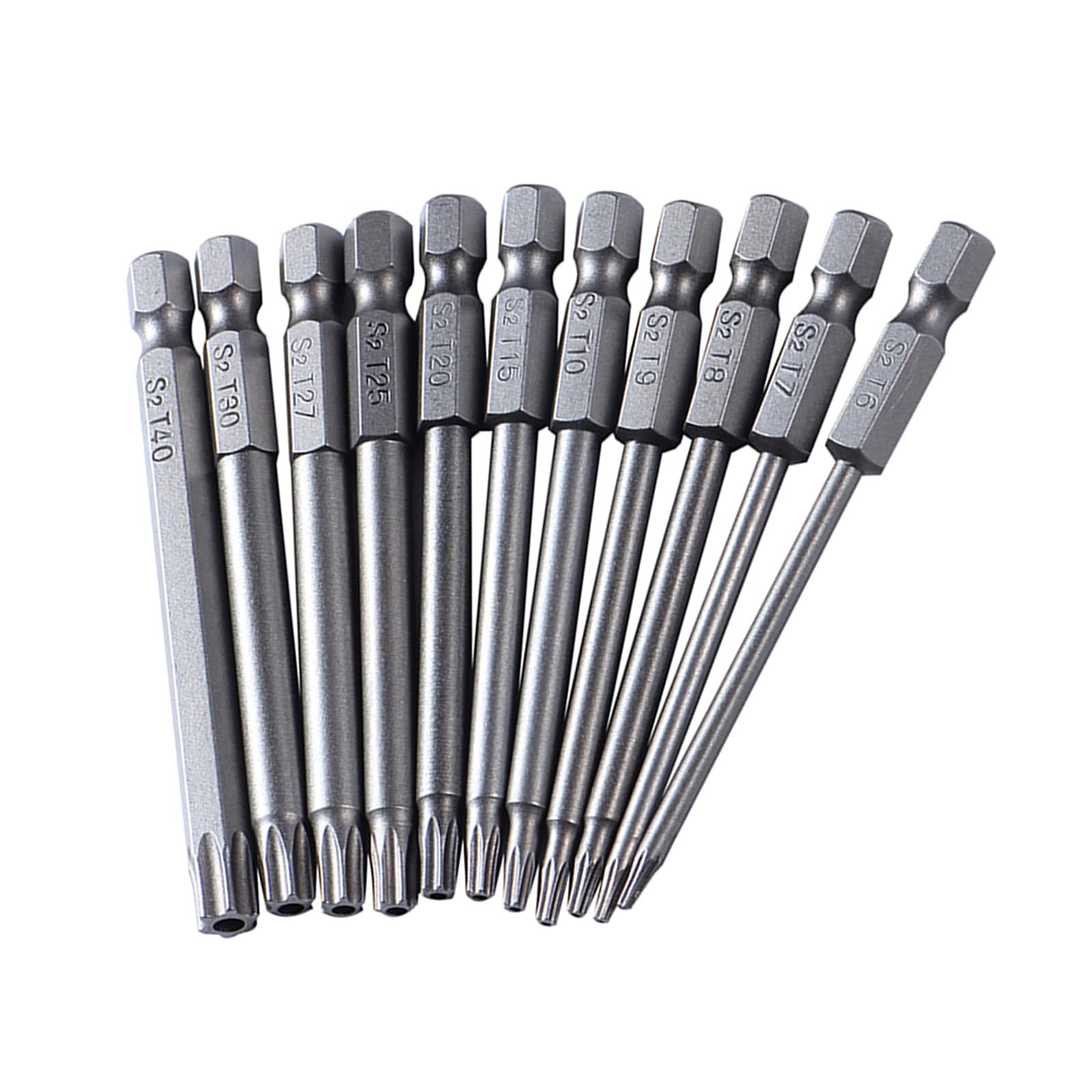 Tsophreniq 11Pcs 1 / 4Inch Head Screwdriver Bit Hexagon Shank Adapter T7 T8 T9 T20 T25 T27 T30 T40 Bit