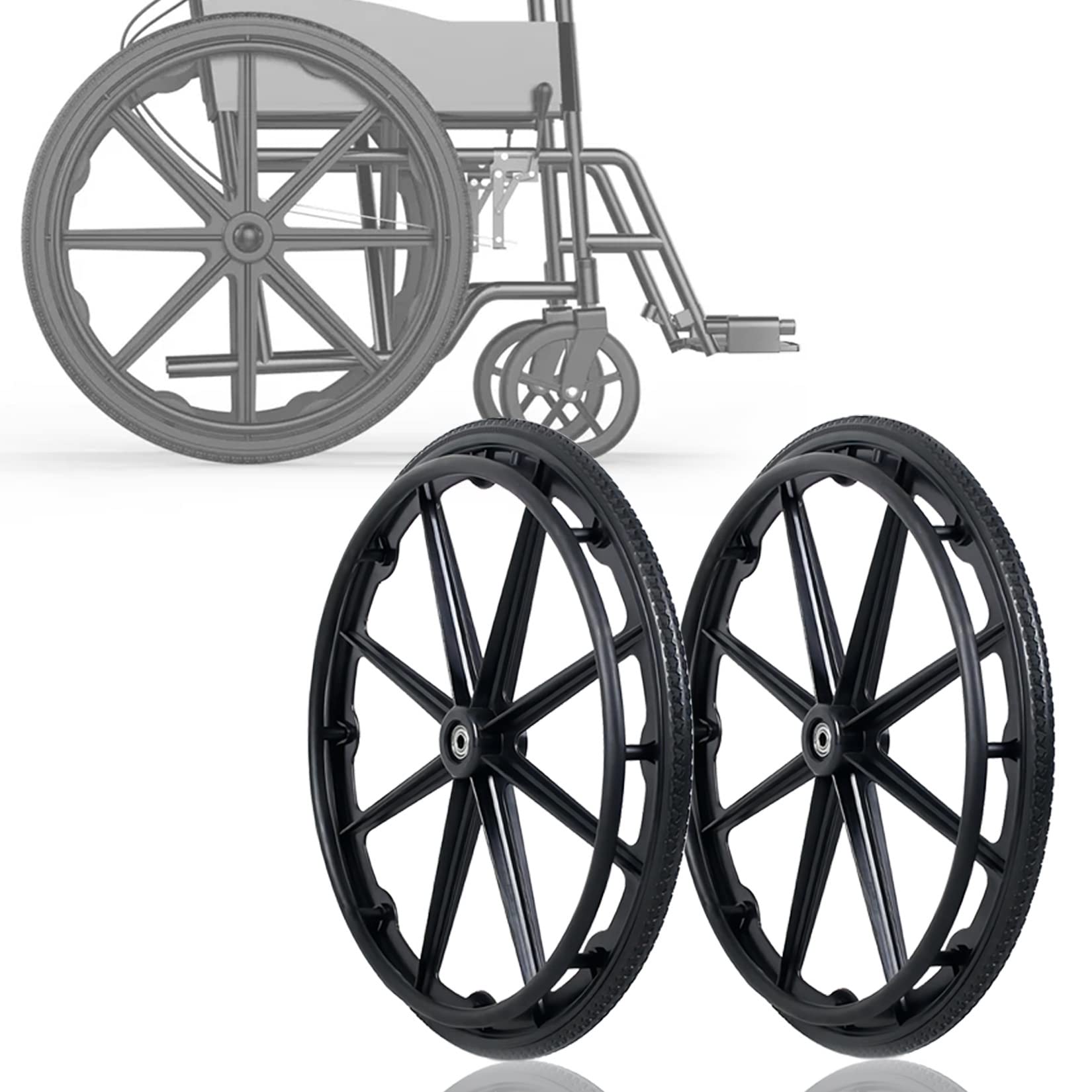 Ruedas de Repuesto para Silla de Ruedas de 24 Pulgadas (1 par), Ruedas traseras sólidas a Prueba de pinchazos, Ruedas moldeadas, Carga máxima de 120 kg