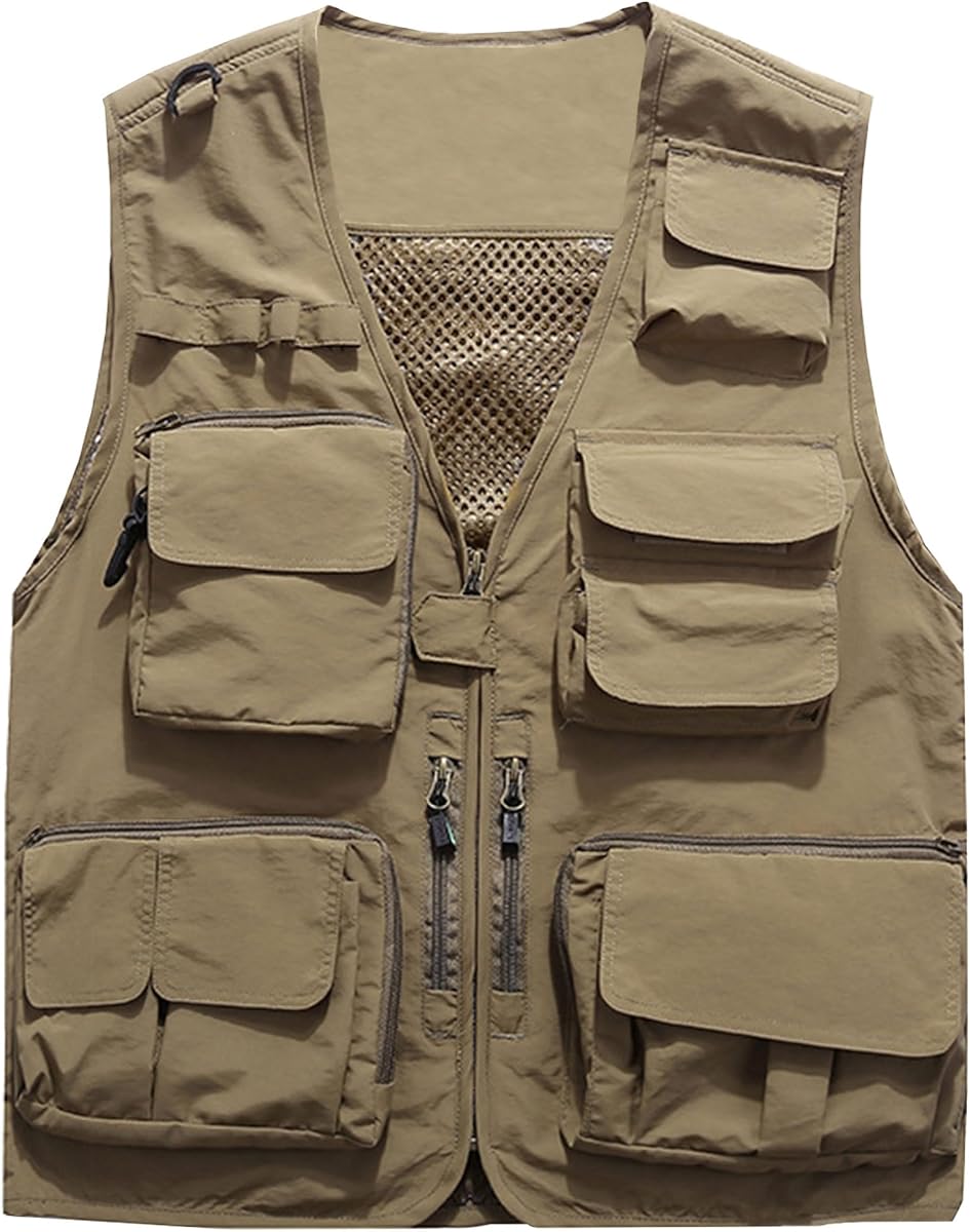 Casual Lightweight Outdoor Fishing Work Safari Travel Photo Cargo Vest Jacket Multi Pockets Hombre