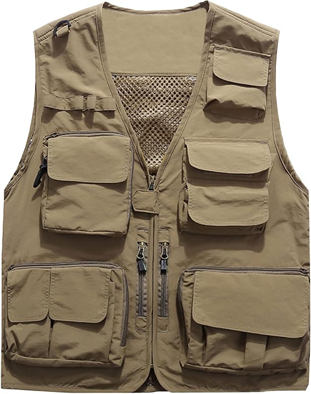 Casual Lightweight Outdoor Fishing Work Safari Travel Photo Cargo Vest Jacket Multi Pockets Hombre