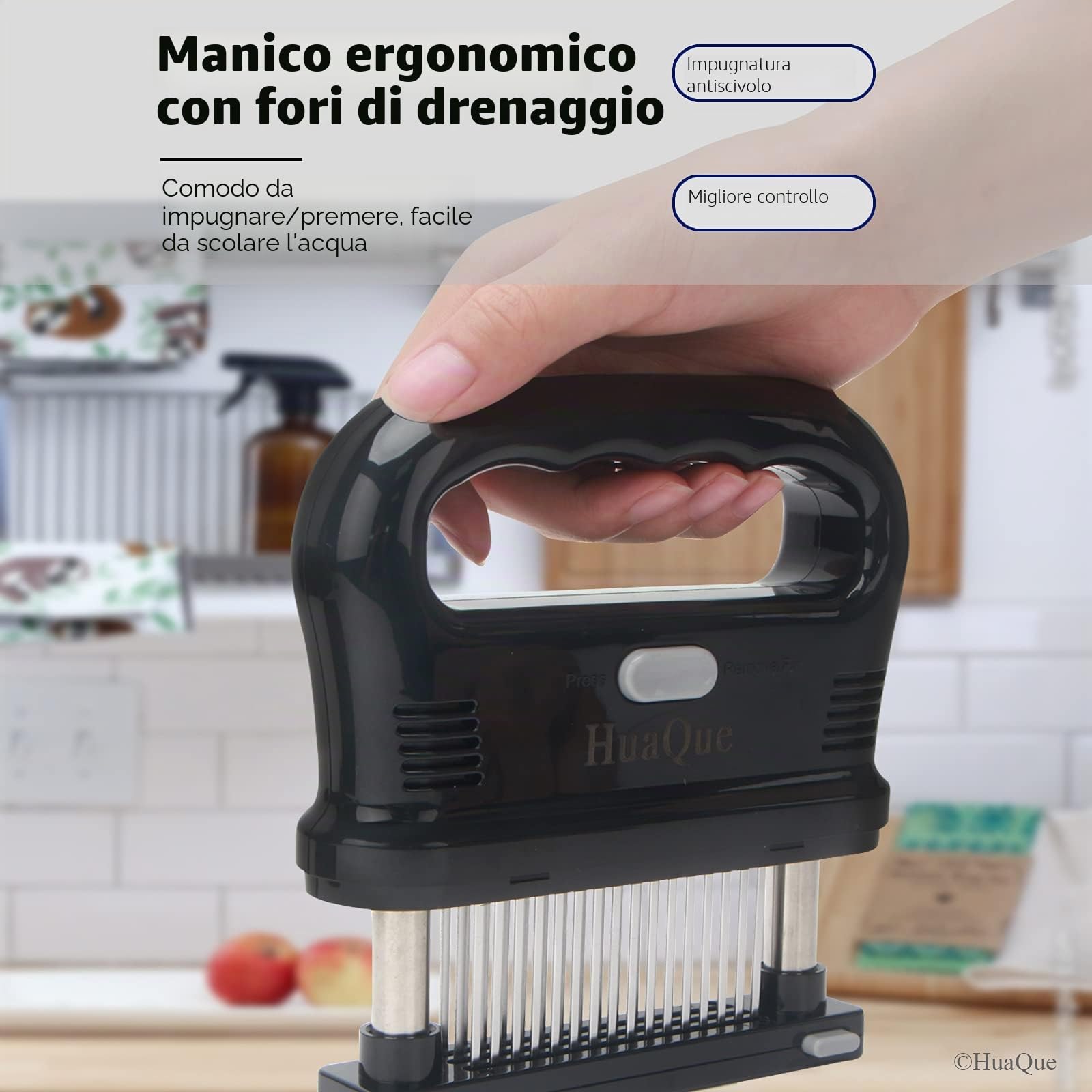 Inteneritrice per Carne, Batticarne ad Aghi Professionale, Strumento per Inteneritori di Carne con 48 Lame Staccabili in Acciaio Inossidabile per Bistecca di Manzo/Pollo/Maiale