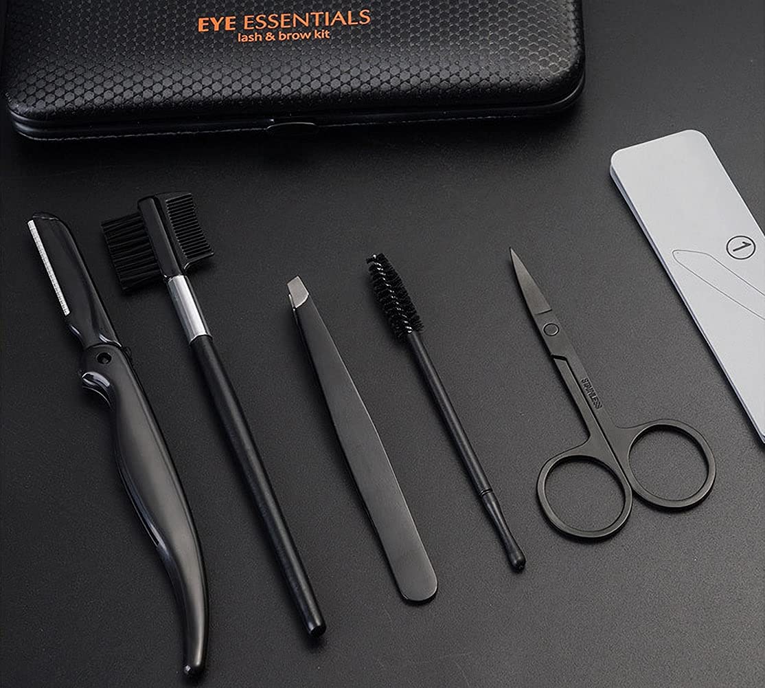 AMarkUp 5-Piece Portable Eyebrow Trimmier Scissors Kit with Mirror Eyebrow Grooming Care Tool Set for Men and Women : Beauty & Personal Care
