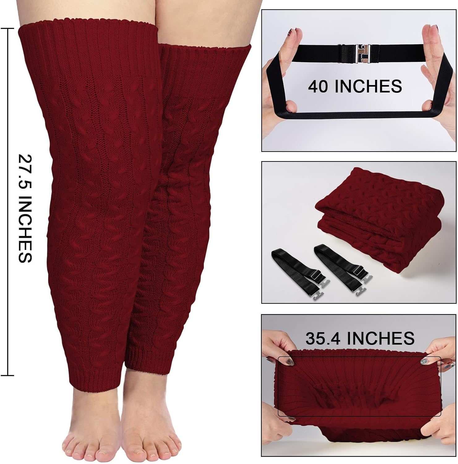 Moon Wood Plus Size Extra Long Leg Warmers for Women Winter Knitted Over Knee Thick Thigh High Socks Footless - Image 2