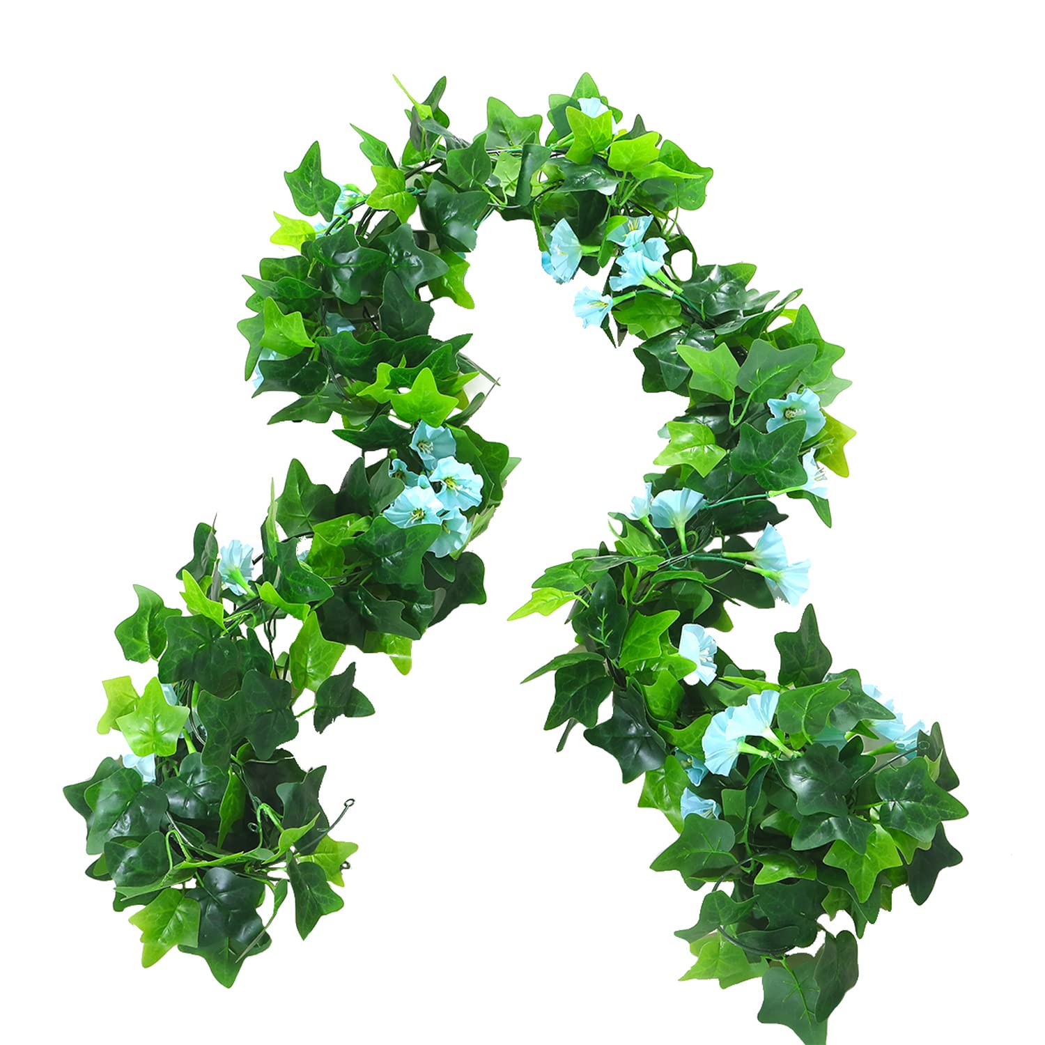 Artificial Morning Glory Flower Garland Vines Sky Blue Flowers Hanging Silk Rose Vine for Wedding Home Office Arch Arrangement Decoration 7.54FT(2PCS) Nejlue