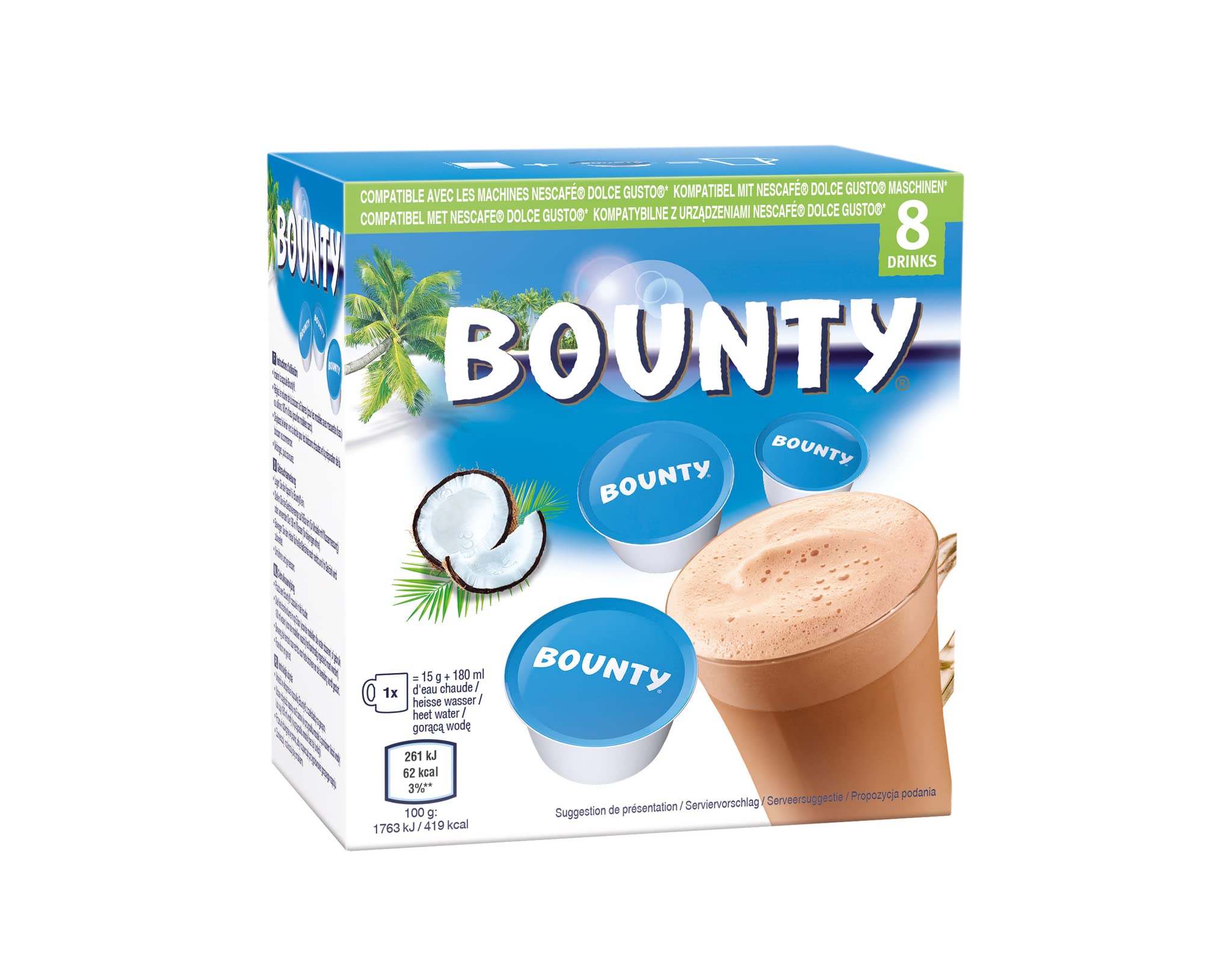 Capsules compatibles Bounty Hot Chocolate Dolce Gusto - 40 dosettes, 40 portions de boisson chaude au chocolat chaud