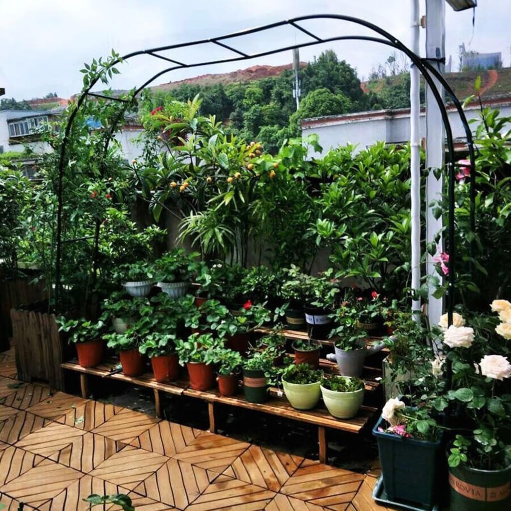 Gartenbogen aus Metall, 240 cm, Rankhilfe für Kletterpflanzen, Rosen und Reben, starke Unterstützung für Gartenparty-Dekoration, Eisenlaube für Blumen und Pflanzen