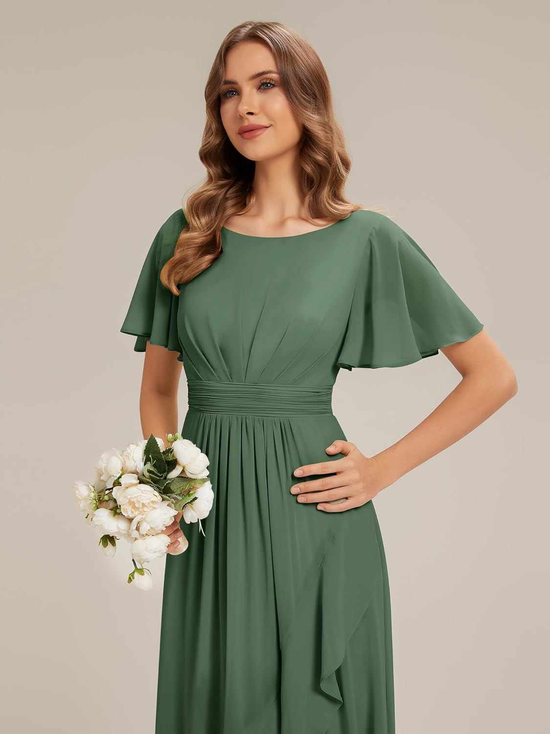 Ever-Pretty Women's Short Sleeves Summer Spring Bridesmaid Dress Chiffon High-Low Semi Formal Wedding Guest Dresses 02708