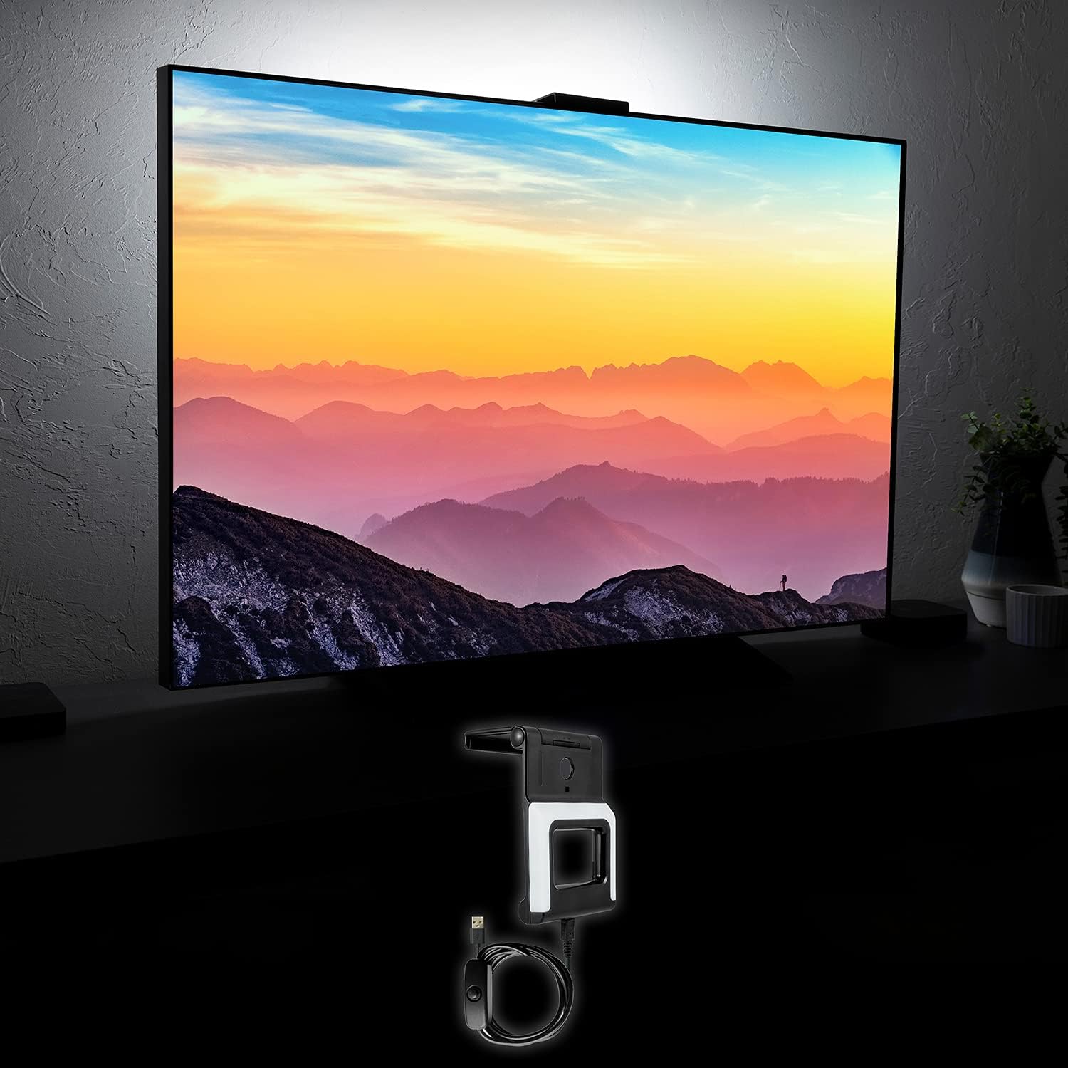 UltraProTV LED Backlight Bracket, BIAS Light 6500K White, Improves Image Quality, Reduces Eyestrain, Easy Install No Adhesives or Clips, For TVs Monitors 19 to 70 inch, USB Powered, 58664 , Black